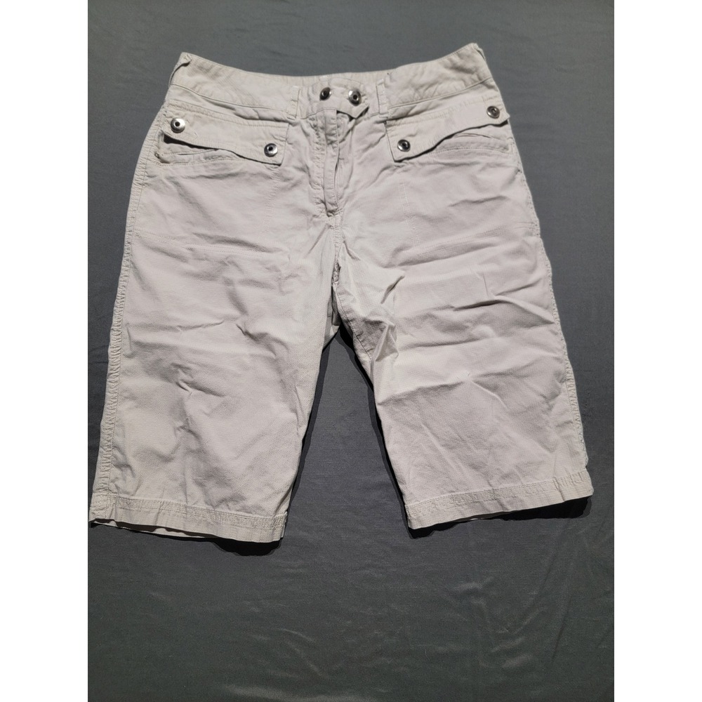 Orly Women Beige Khaki Cargo Bermuda Shorts Ripstop Stretch Size 8